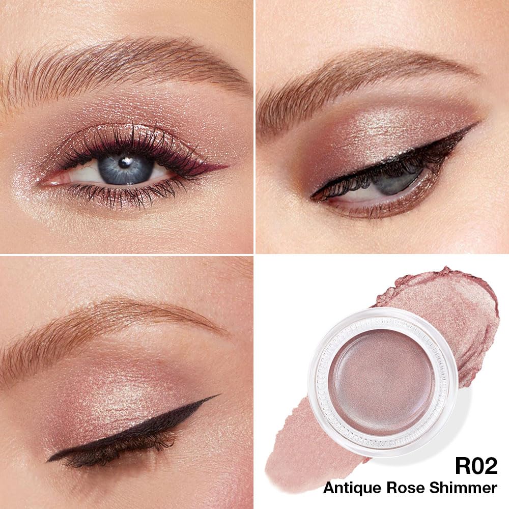 evpct Single Cream Eye Shadow Palette Pot Makeup for Older Women, Antique Rose Mauve Pearl Shimmer Glitter Metallic Monochrome Cream to Powder Eyeshadow Palette Eye Brightener, Waterproof Blendable