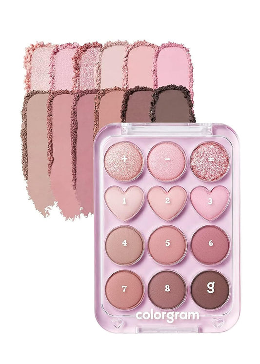 COLORGRAM Pin Point Eyeshadow Palette 02 Pink+Mauve= | Ultra-Blendable Matte, Glitter, Shimmer Shades for Daily Makeup | K-Beauty Eye Palette with Easy-to-Use Calculator Design