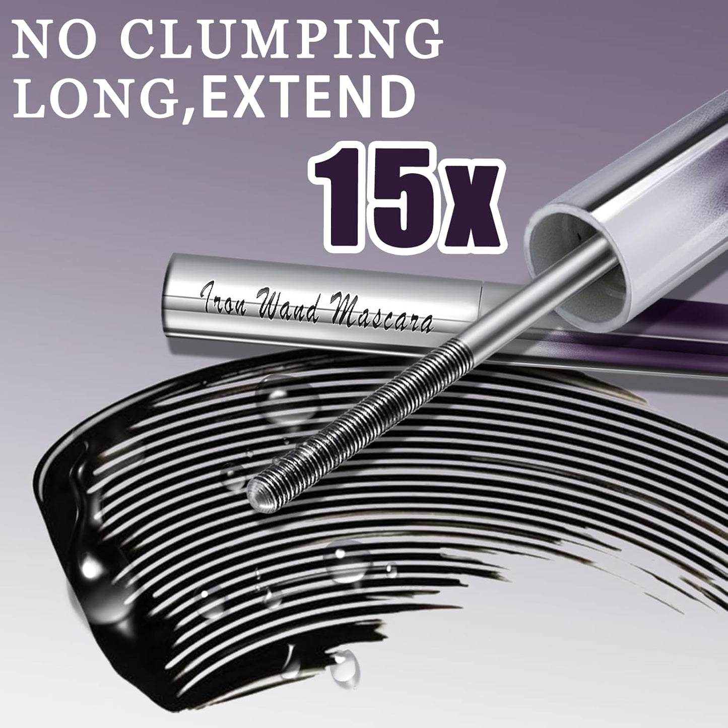 Iron Wand Mascara, Metal Mascara Wand, Black Washable Metal wand mascara, 3d Curling Eyelash, Added Fiber, Waterproof Natural Length Slim Volume Building