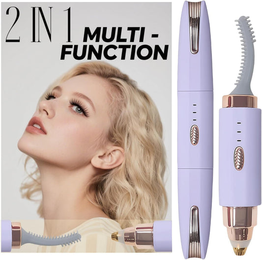 2025 Upgraded Heated Eyelash Curler - 2-in-1 USB Rechargeable Electric Eyelash Curler & Eyebrow Trimmer, Fast Heating in 6s, Anti-Burn Design, 24H Long-Lasting Effect, Gift for Women (Purple)