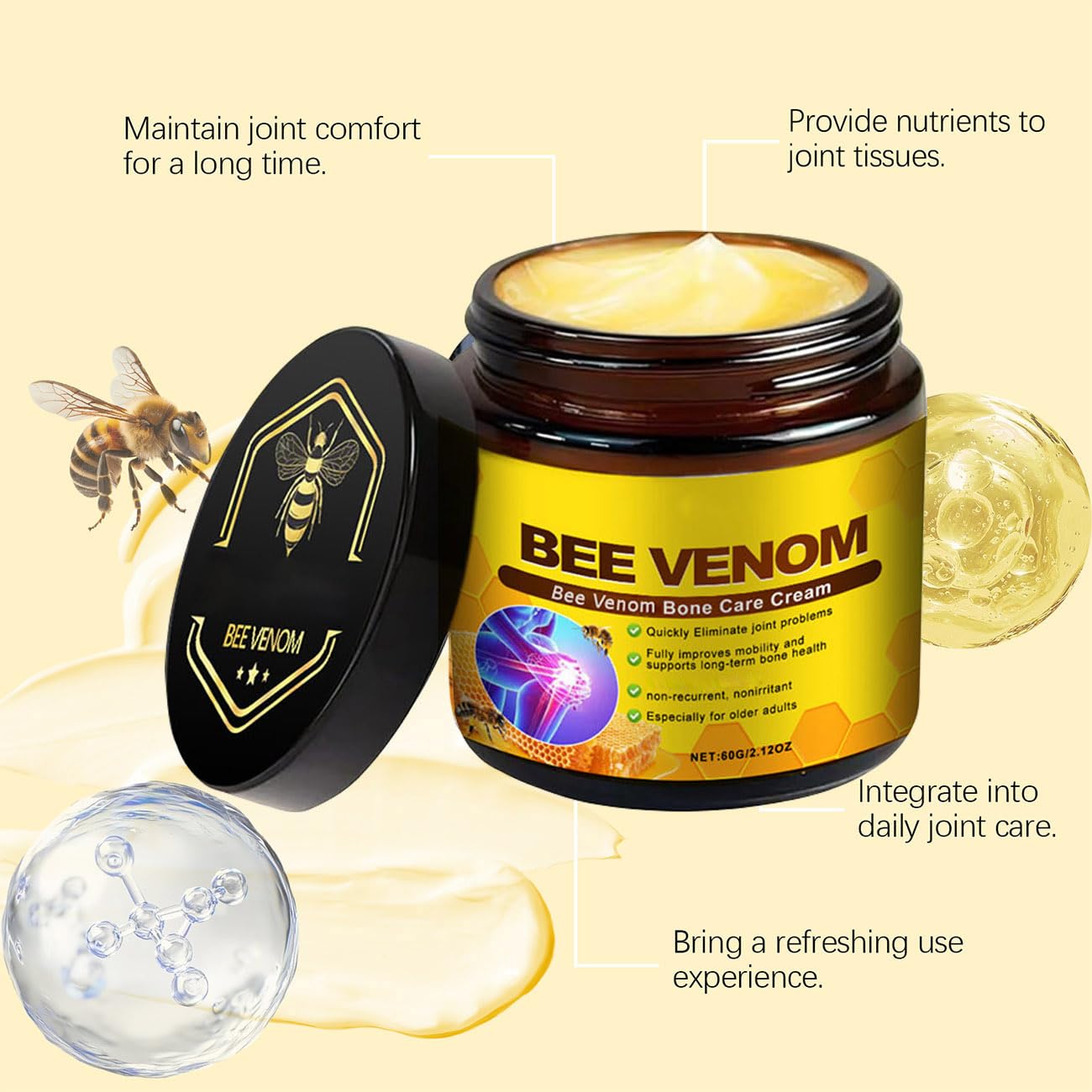 2 PCS Bee Venom Cream 2025 New Bee Venom Advanced Joint and Bone Cream Effective for Back, Neck, Hands,Knee