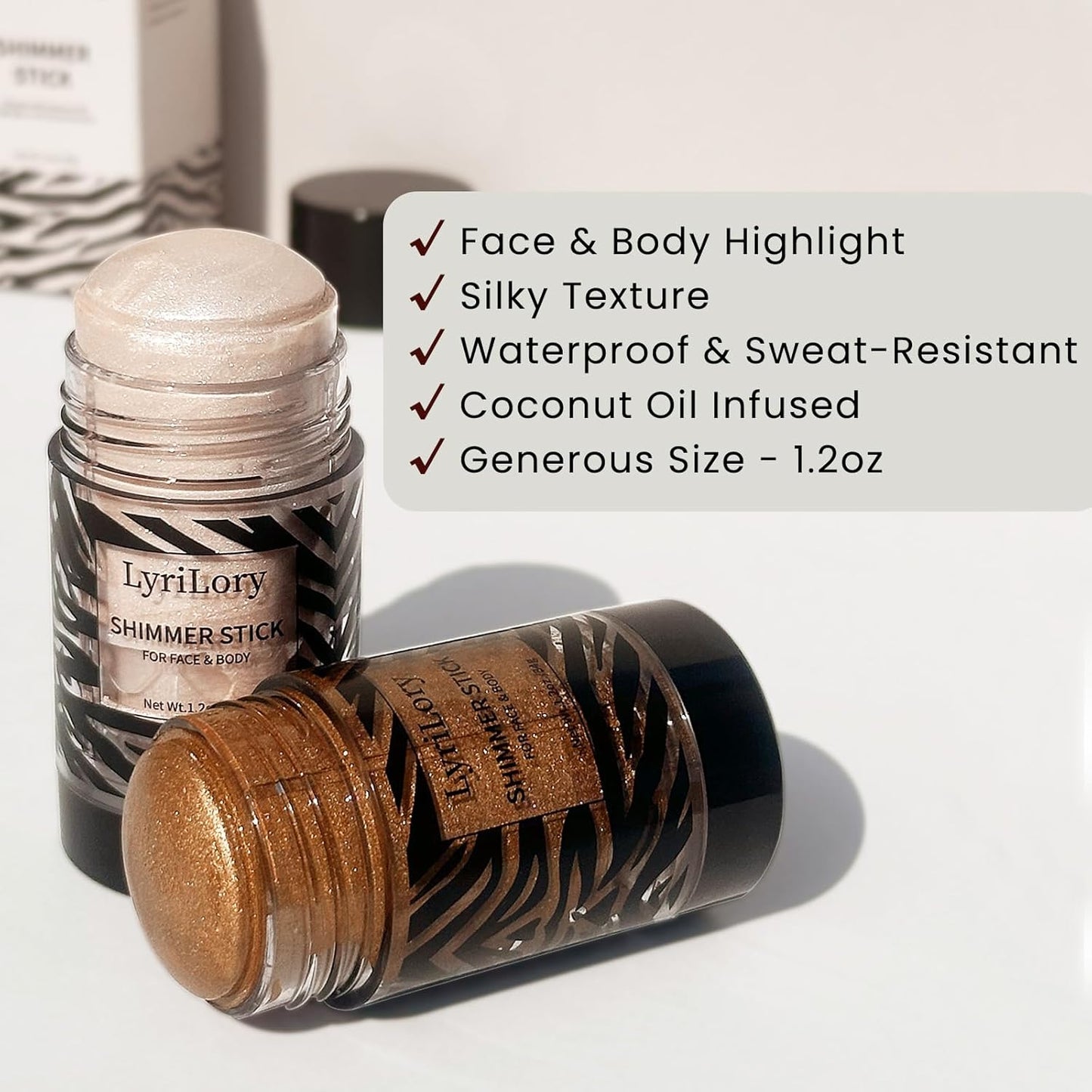 Highlighter Stick, Multi-Use Shimmer Makeup, Creamy Highlighter Makeup Stick with Hydrating Coconut Oil, Easy Blend for a Translucent Radiant Glow, For Face & Body | 1.2oz | Ivory Champagne