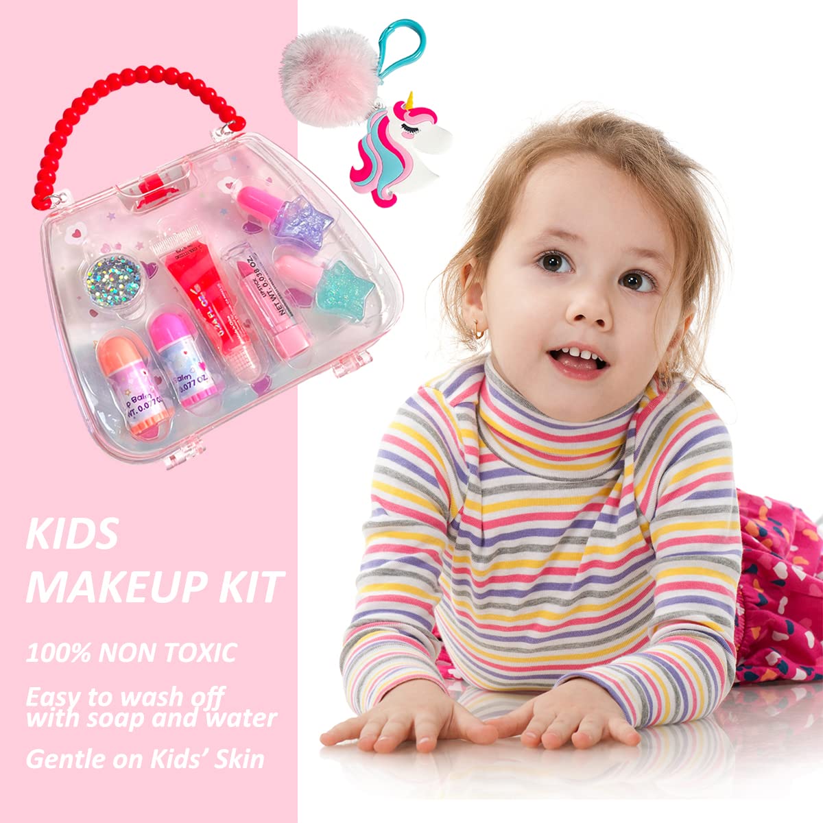 M&U 13Pcs Lip Balm and Nail Polish Gift Set for Kids Age 6-12, Abssorted Favors Moisturizing Lip Care Balm Tubes for Girls and Women, Washable Real Makeup Safe & Non-Toxic