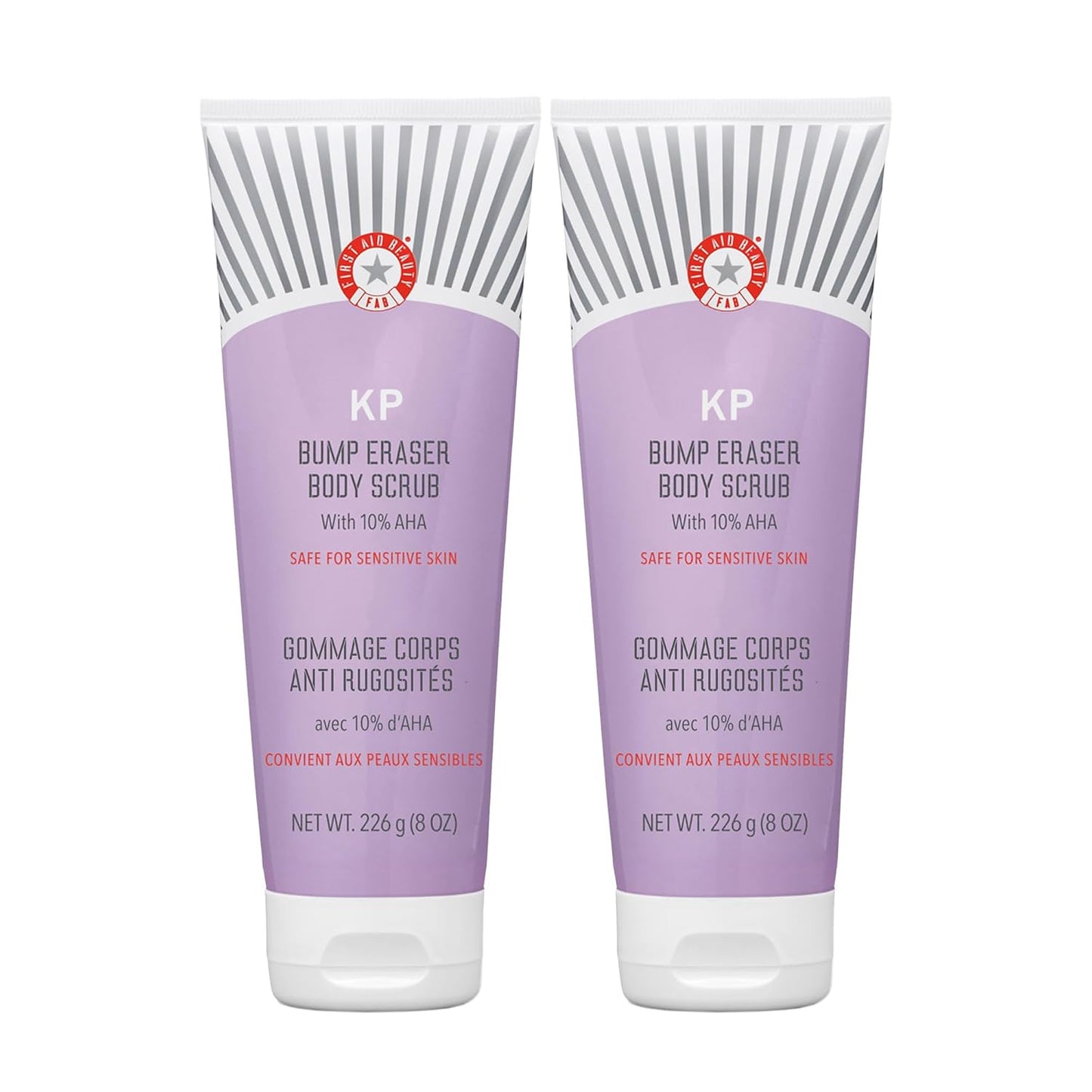 First Aid Beauty - KP Bump Eraser Body Scrub with 10% AHA, Keratosis Pilaris Skin Exfoliater with Glycolic and Lactic acids, Helps Reduce Chicken Skin Bumps, Safe for Sensitive Skin, 8 oz, 2ct
