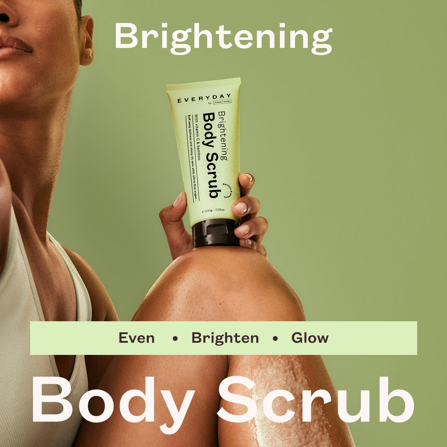 Frank Body Brightening Body Scrub | With Vitamin C and Mandelic Acid to Scrub Away Dead and Dry Skin, Leaving Smooth, Glowing Skin | Vegan & Cruelty Free| Bamboo & Camellia Scent | 200g