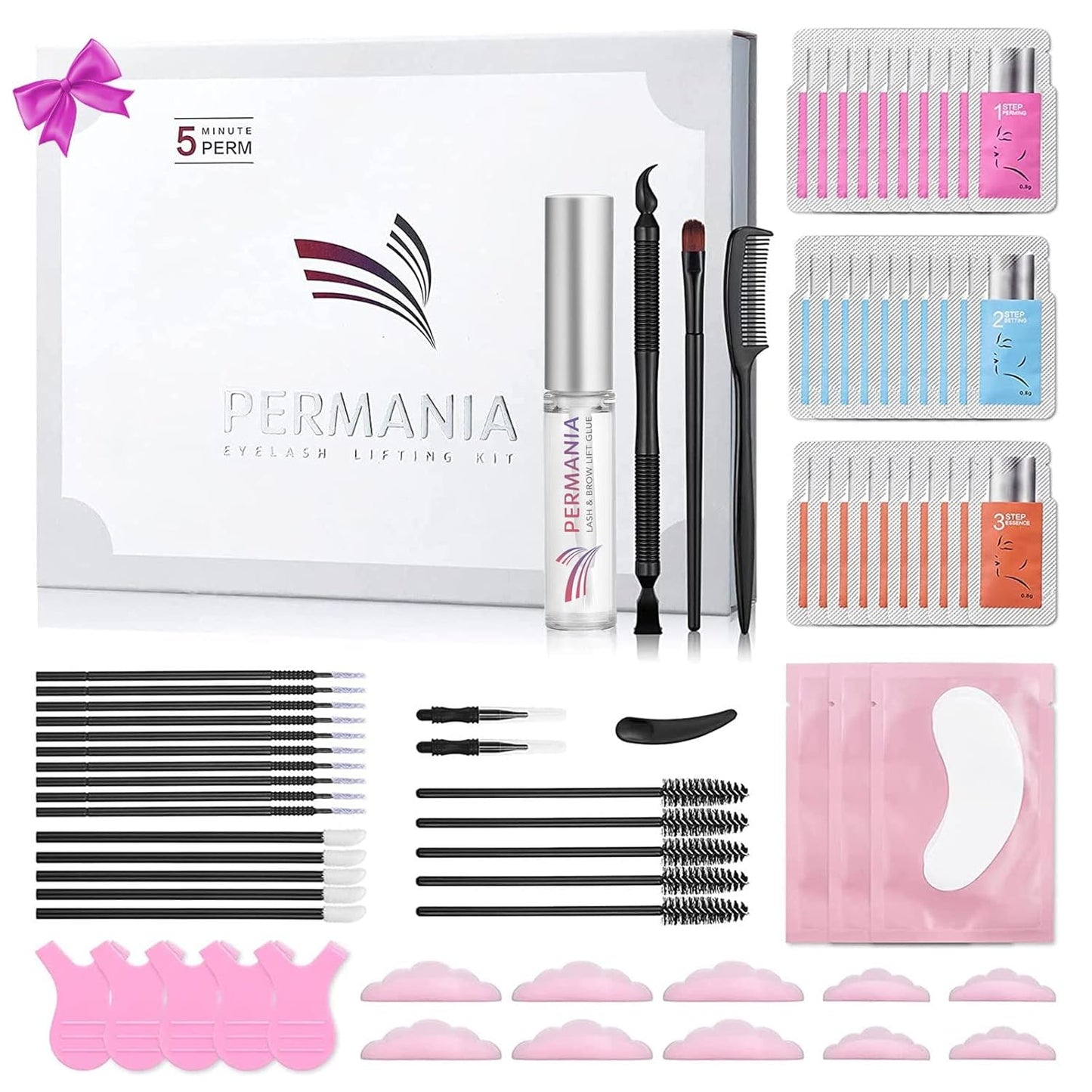 PERMANIA Lash Lift Kit, Lash Perm Kit, Fast Eyelash Lifting 5 Minutes DIY at Home with Strong Glue Disposable Sachet Lash Lifting Kit Last 6 Weeks (30pcs）