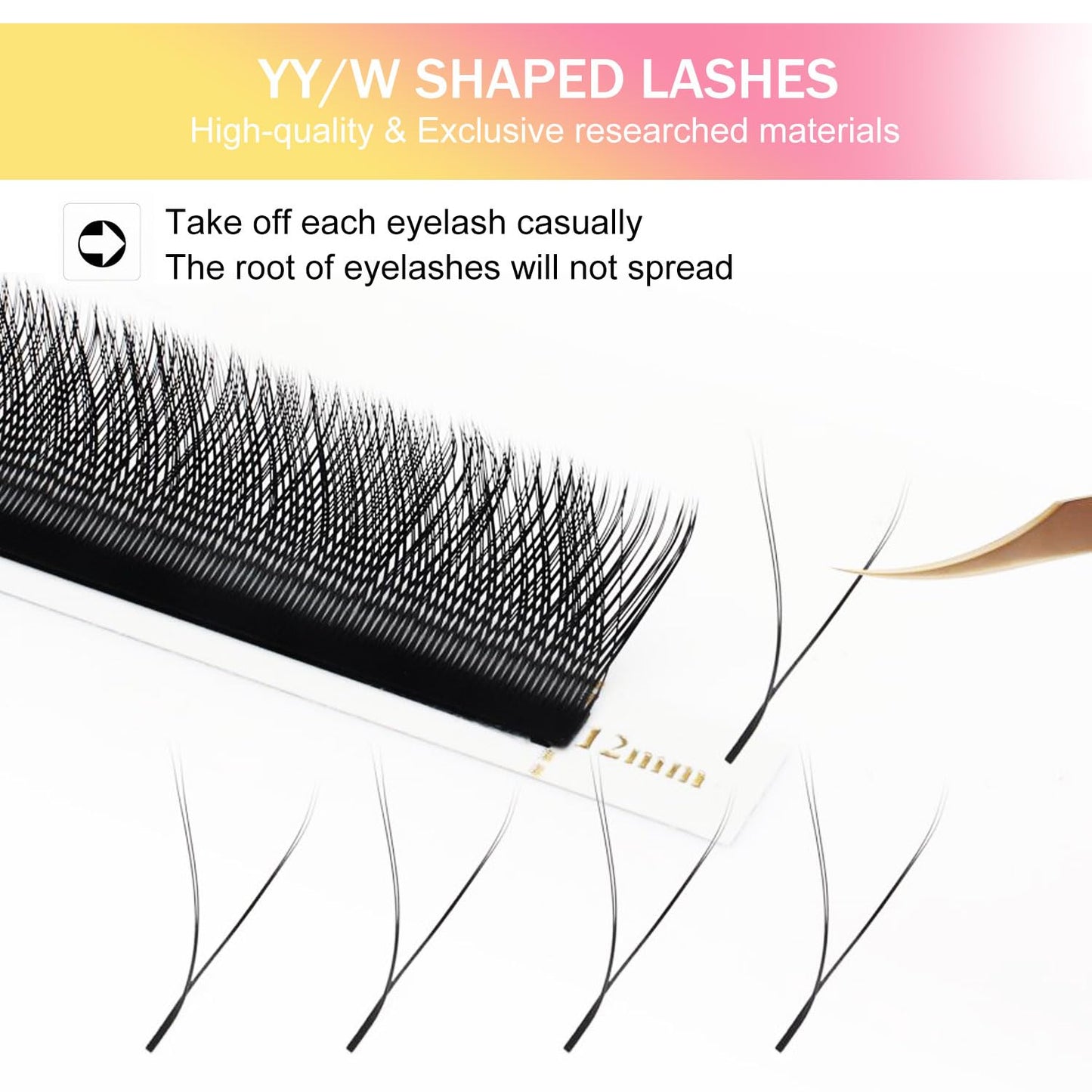 YY Lash Extensions Supplies Y Eyelash Extensions 0.07mm Thickness C Curl 12mm Premade Fans 4D Russian Volume Matte Black 12 Rows Crisscross Eye Lashes(YY-0.07-C,12mm)