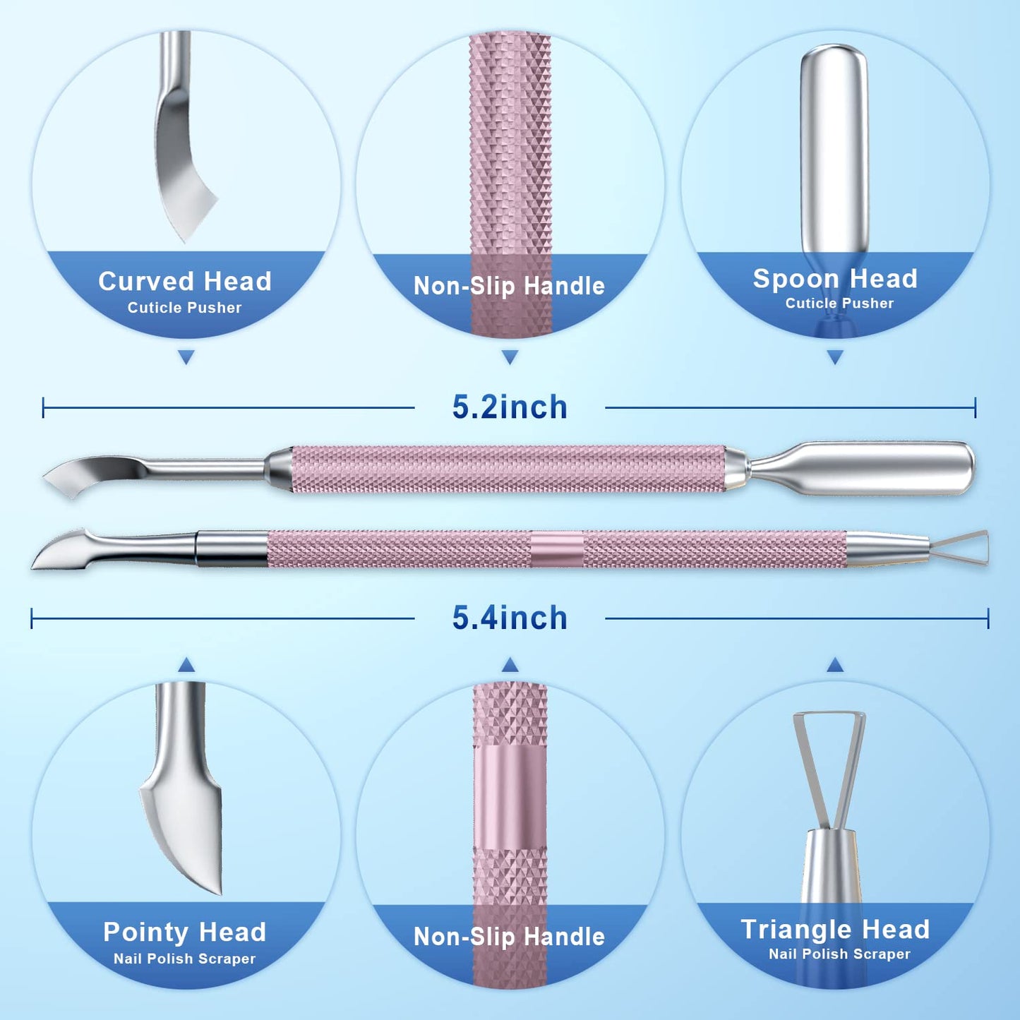 2PCS Metal Lilac Cuticle Pusher and Cutter Remover Salon Quality Stainless Steel Gel Nail Polish Peeler Scraper Durable Manicure and Pedicure Cleaner Tool For Fingernail and Toenail