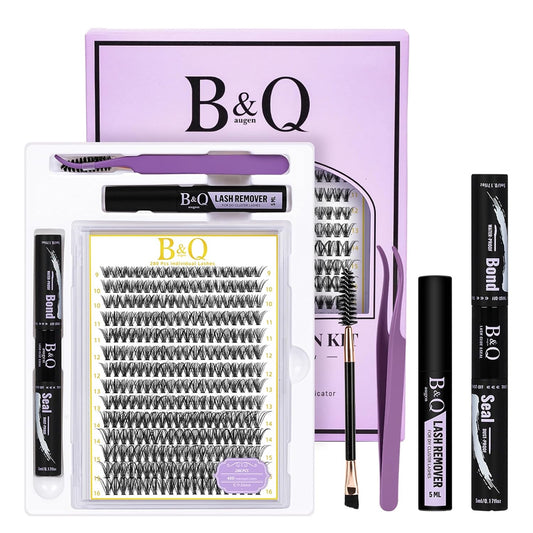 B&Q Lash Clusters Kit 280PCS Eyelash Clusters Kit,40D C 9-16MIX Individual Lash Comfortable Eyelash Extension Set, Classic Look with Bond and Seal Waterproof, Remover DIY at Home(Set,40D-C)