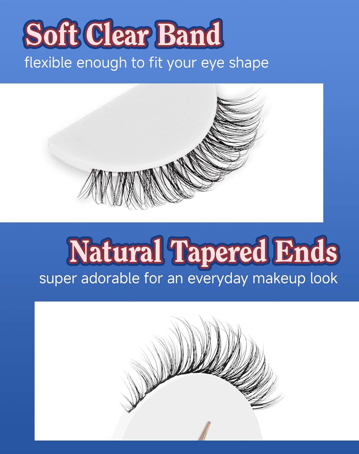 Short Lashes Natural Look Everyday Wispy Eyelashes Mink Flared Eyelashes Strip False Eye Lash Soft Clear Band 7 Pairs SF-05