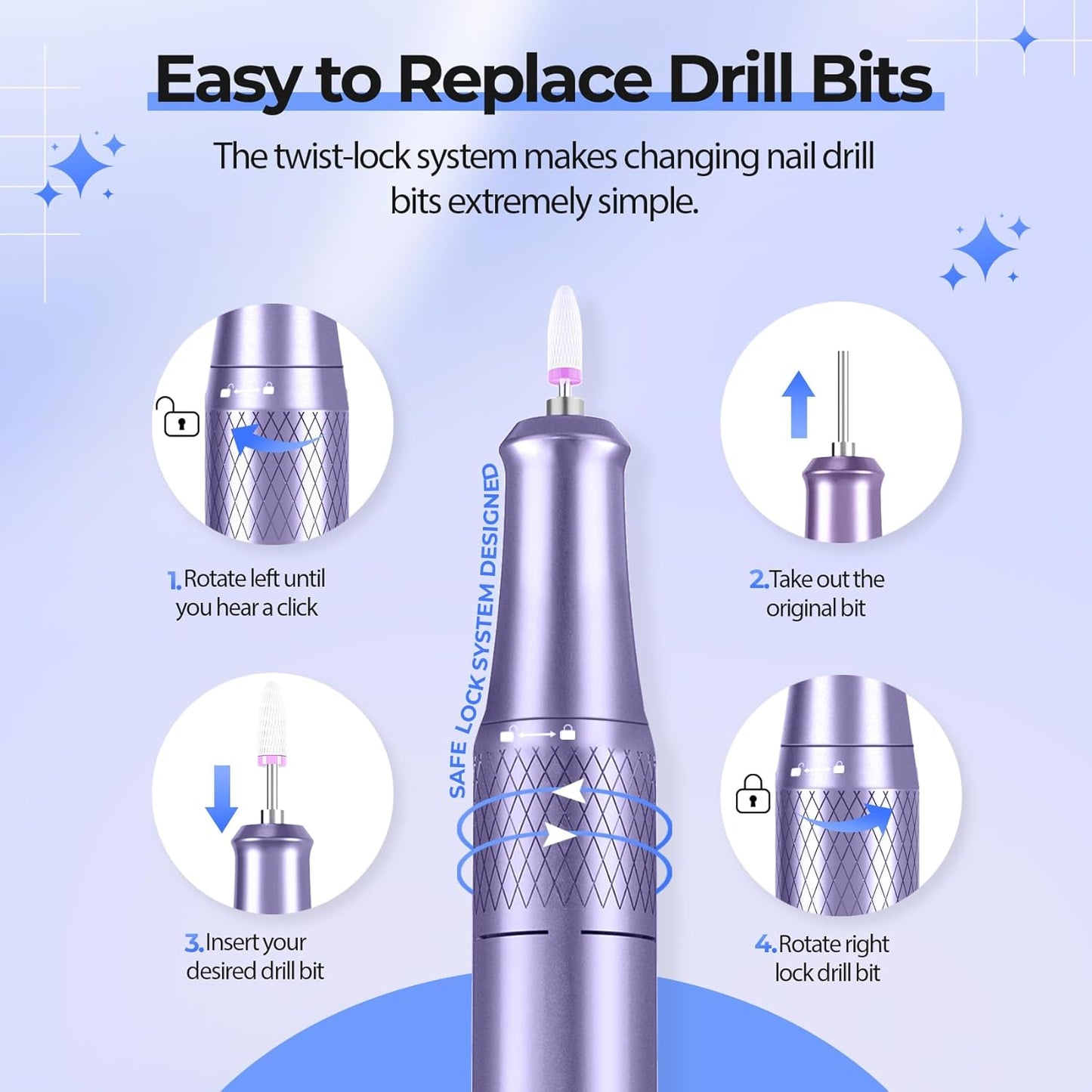 Electric Nail Drill Professional: Shiny 40000RPM Electric Nail File Kit E File Nail Drill Machine with LCD Display for Acrylic Gel, Manicure Pedicure Polishing Grinder for Salon Home, Diamond