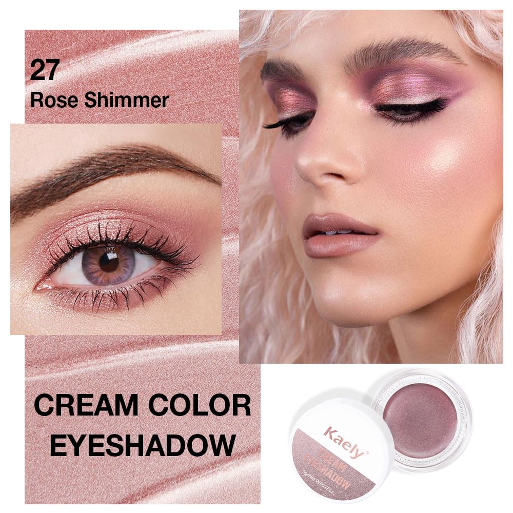 evpct Single Cream Eye Shadow Palette Pot Makeup for Older Women, Rose Shimmer Glitter Metallic Monochrome Cream to Powder Eyeshadow Palette Eye Brightener, Highly Pigmented Waterproof Blendable