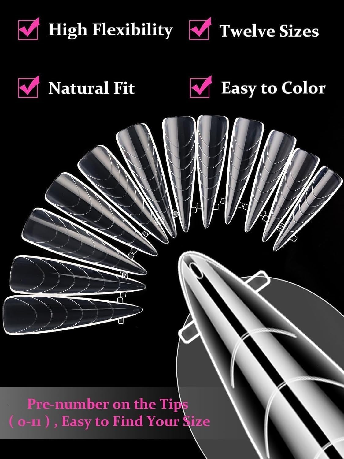 EBANKU 120Pcs Poly Gel Nail Forms, Long Stiletto Clear Dual Forms for Poly Extension Gel Structure Nail Tips Molds for Nail Art Design Salon&DIY