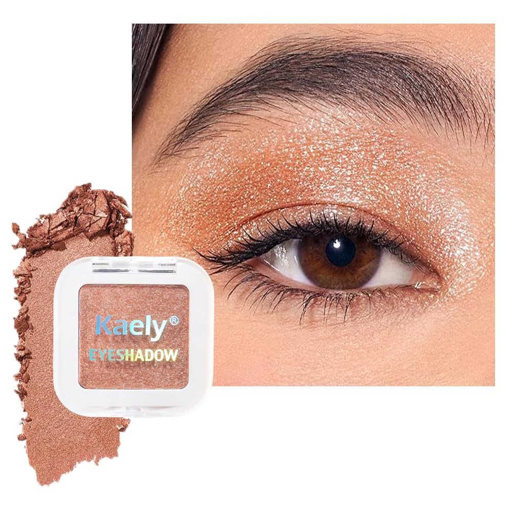 Kaely Pressed Single Eyeshadow Makeup, Champagne Gold Sparkle Highly Pigmented Monochrome Eye Shadow Palette, Waterproof Neutral Powder Mini Eyeshadow, sombras para ojos, Lightweight Blendable, 01