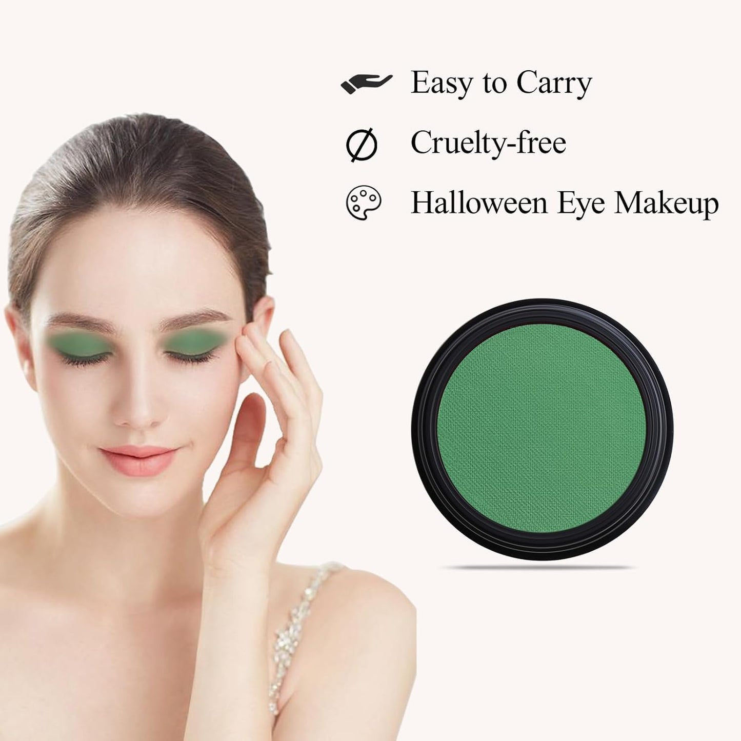 Single Green Eyeshadow, Pressed Powder Matte Eye-Shadow Palette Make-up, Blendable Long Lasting High Pigment Green Eye Makeup Halloween Paint & Face Body Paint