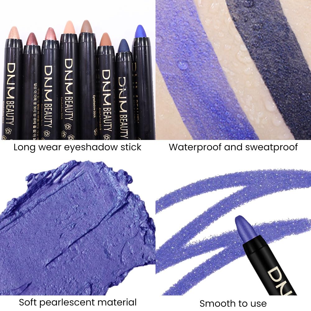 evpct Blue Shimmer Cream Eye Shadow Brightener Sticks Set for Eyes, Blue Shimmery Pencil Eye shadow Applicator Stick Pen Palette Makeup Waterproof sombras en crema para ojos 32#