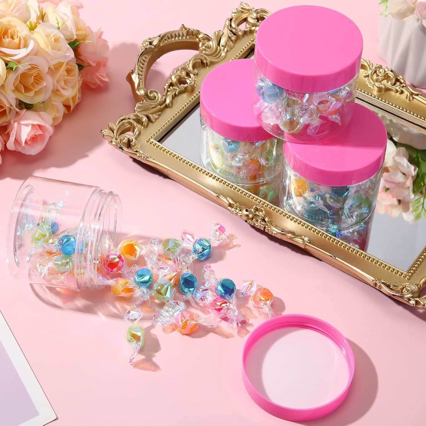 SATINIOR 36 Pieces 4 oz Plastic Jars with Lids Wide Mouth Airtight Reusable Container Acrylic Cosmetic Small Jars for Lotions Ointments Travel Toiletries Creams Make up Storage(Pink)