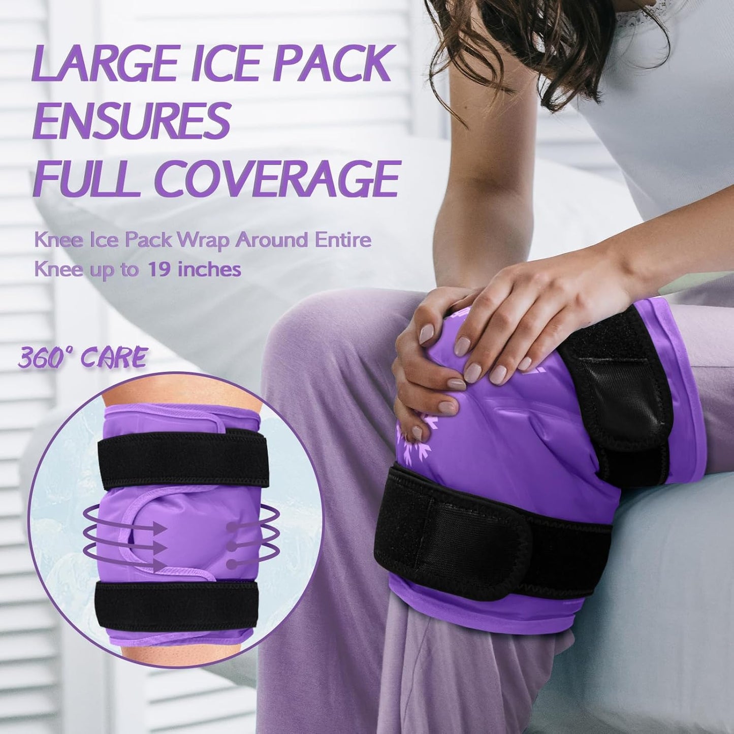 XXL Knee Ice Pack Wrap Around Entire Knee After Surgery, Reusable Gel Ice Pack for Injuries, Large Ice Bags for Pain Relief, Swelling, Sports Injuries, 1 Pack (Purple)