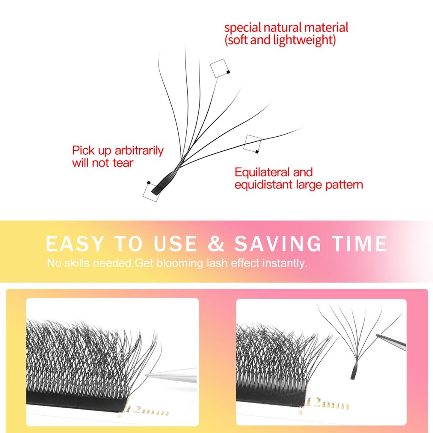 W Lash Extensions 7D Eyelash Extensions W Shape 0.07mm Thickness D Curl Mix 8-15mm Premade Fans Individual Lashes Volume Matte Black 12 Rows Crisscross False Eyelashes(W-7D-0.07-D,8-15mm)