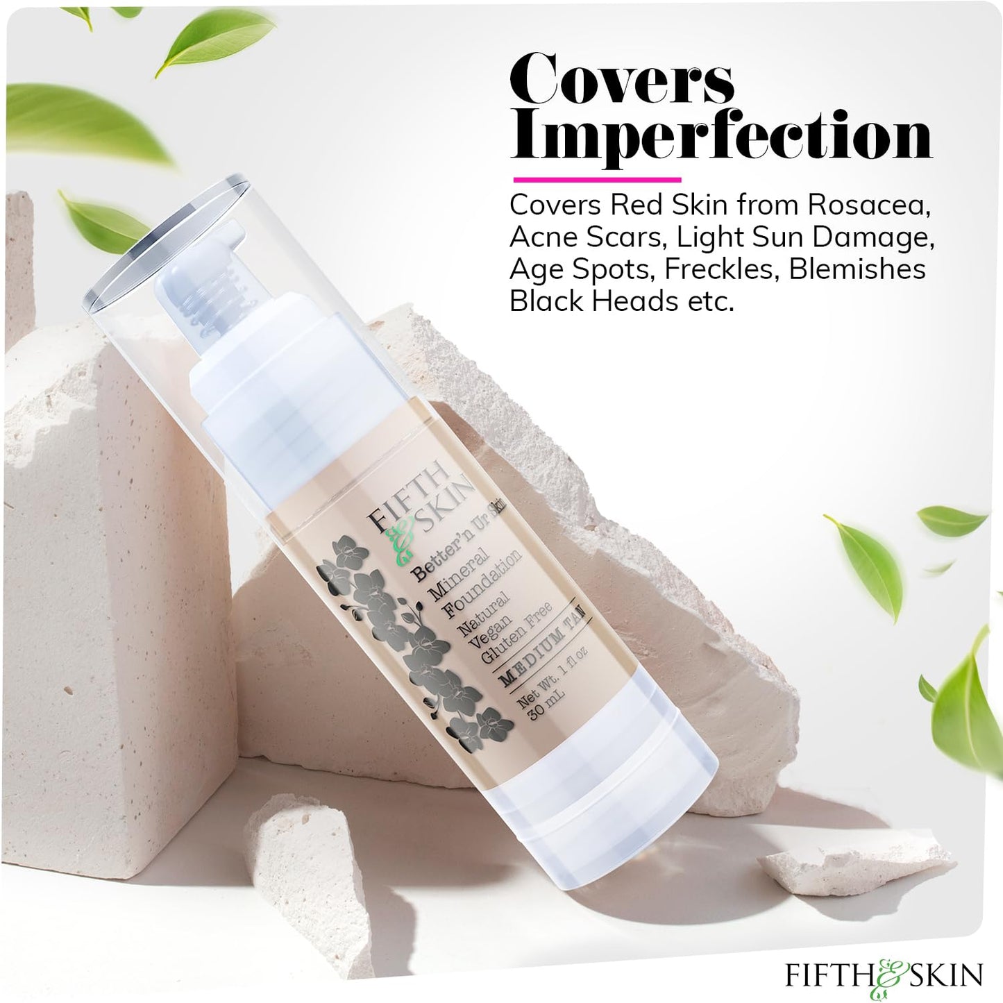 Fifth & Skin: Better’n Ur Skin Liquid Foundation (HONEY TAN) - Natural, Organic, Vegan, Cruelty-Free - Gluten-Free Beauty with Buildable Coverage and Palm-Free Luxury - 1 oz