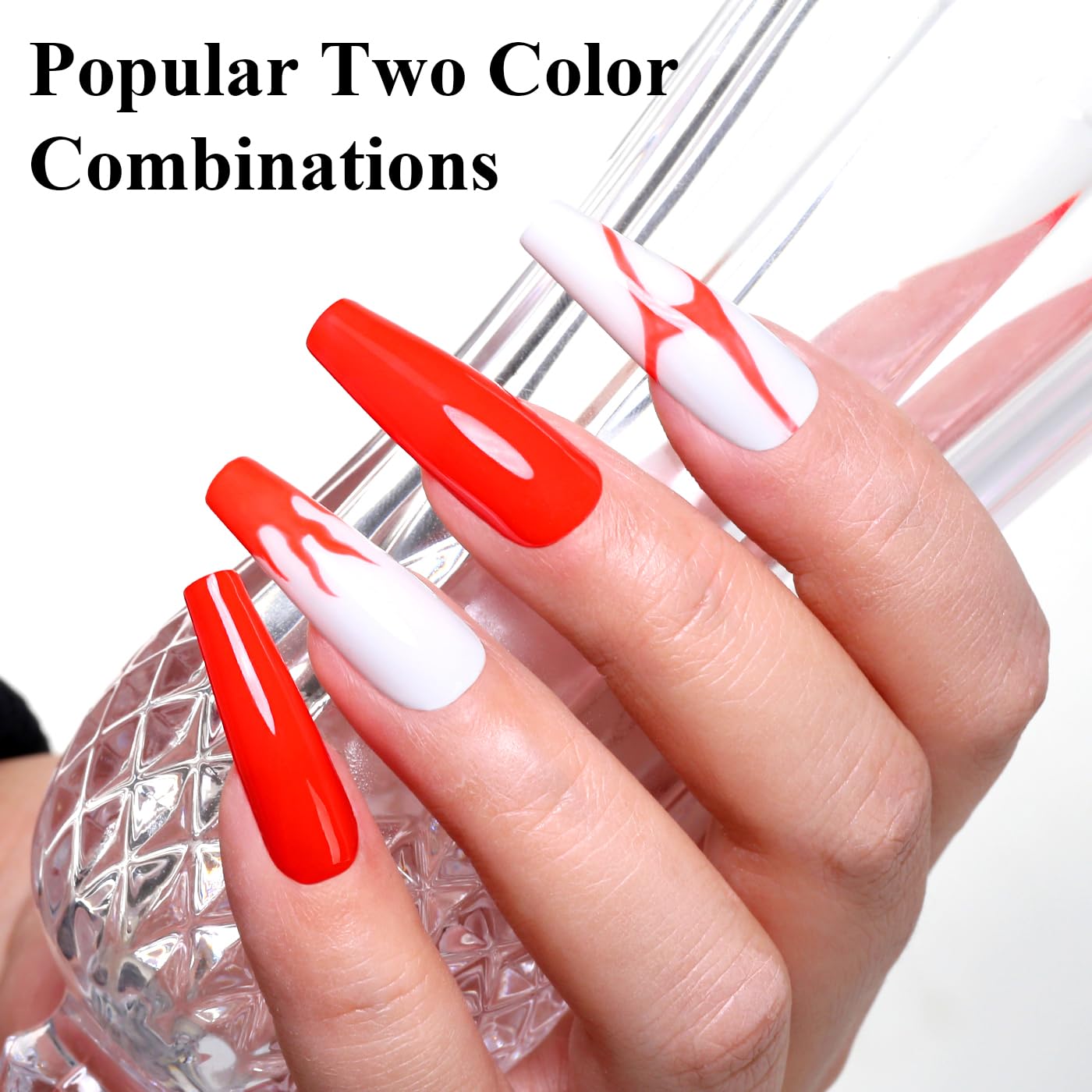 Imtiti Gel Nail Polish Kit, 2 Pcs 10ml Bright Red & White Colors Gel Polish Soak Off UV LED Spring Summer Red Gel Polish Nail Art Manicure Salon DIY Design Gel Nail Kit