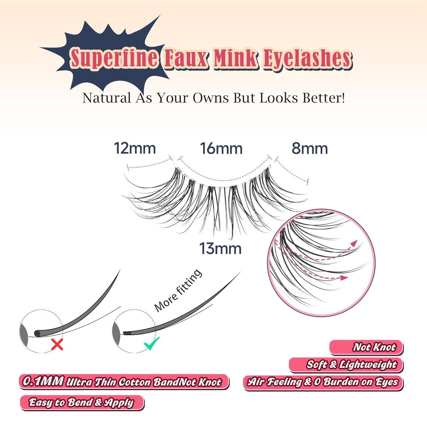 Natural Half Lashes Cat Eye Eyelashes 13MM False Eyelashes Natural Corner Lashes Wispy 3D Volume Half Eyelashes Pack with Thin Cotton Band 3/4 Lashes Extension 7 Pair Siligli