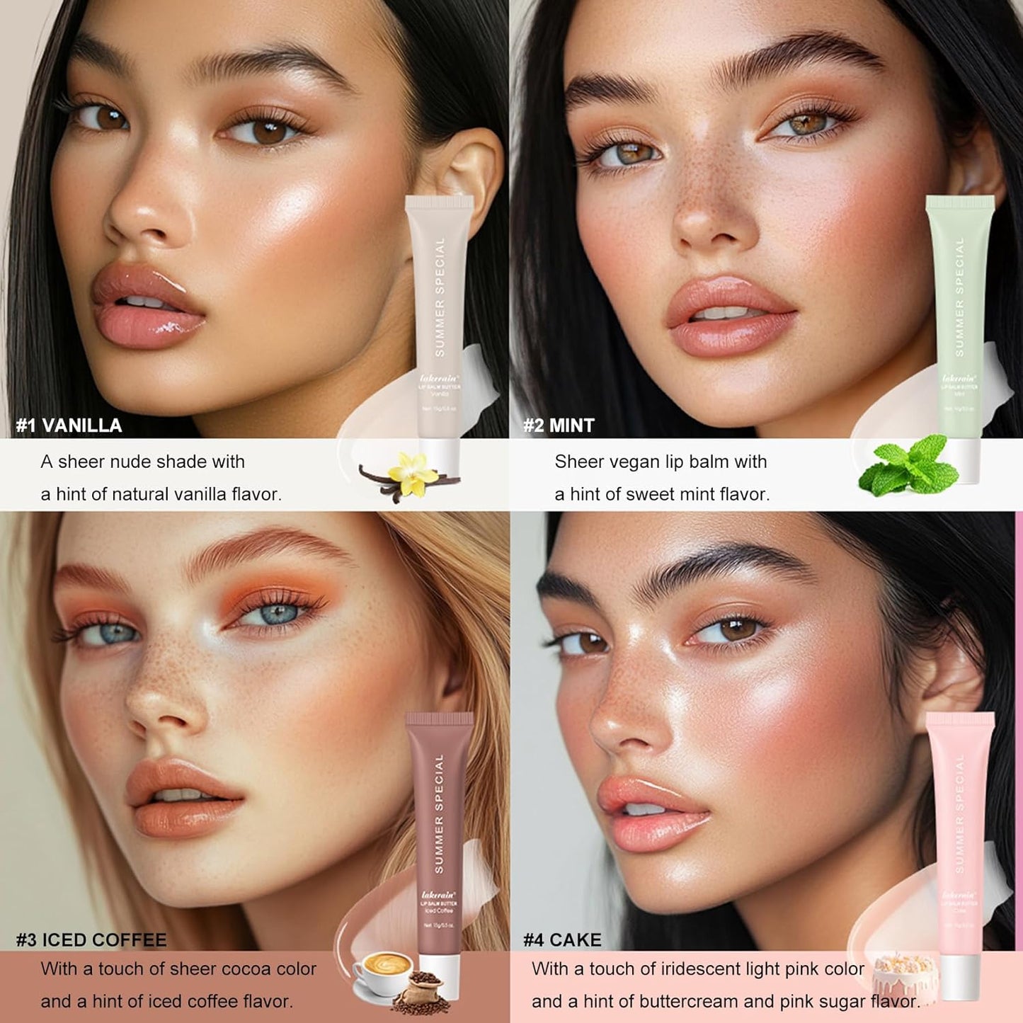 4 PCS Lip Glossy Butter Balm Set,Instant Moisture and Hydration Lip Gloss,Long-lasting Hydrating Non-Sticky Lip Balm,Soften Dry Lips and Lip Care