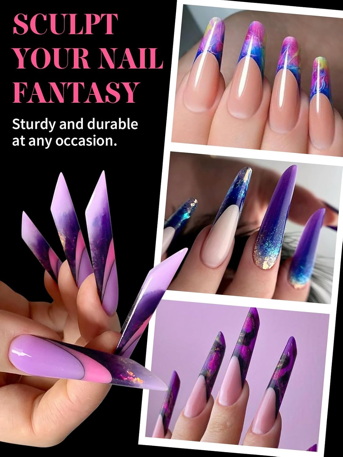 EBANKU 150Pcs Dual Nail Forms, Blue Poly Gel Nail Molds Square Full Cover Coffin Nail Tips Extension Forms for Gel Manicure Nail Art Design Salon&DIY-15 Sizes