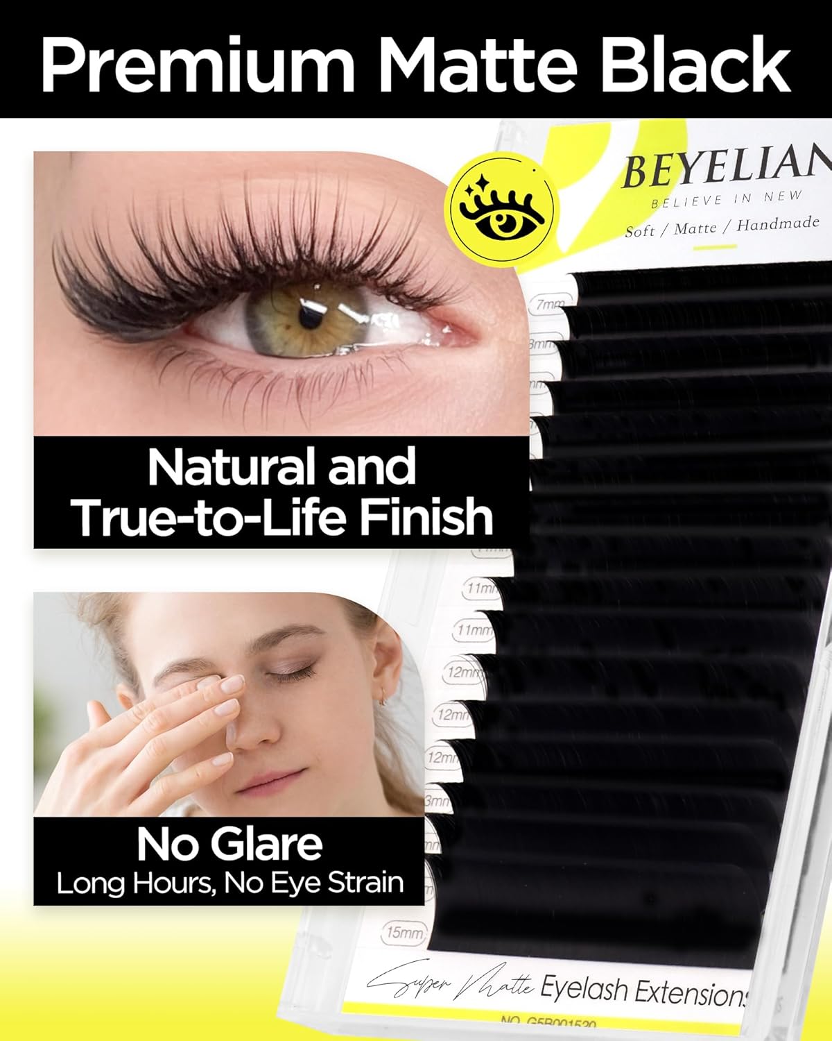 BEYELIAN Eyelash Extension Natural Matte Black 0.20 D Curl 7-15mm Mixed Tray Easy Fan Lash Extensions Volume Lashes Professional Use (0.20 D 7-15mm Mix)