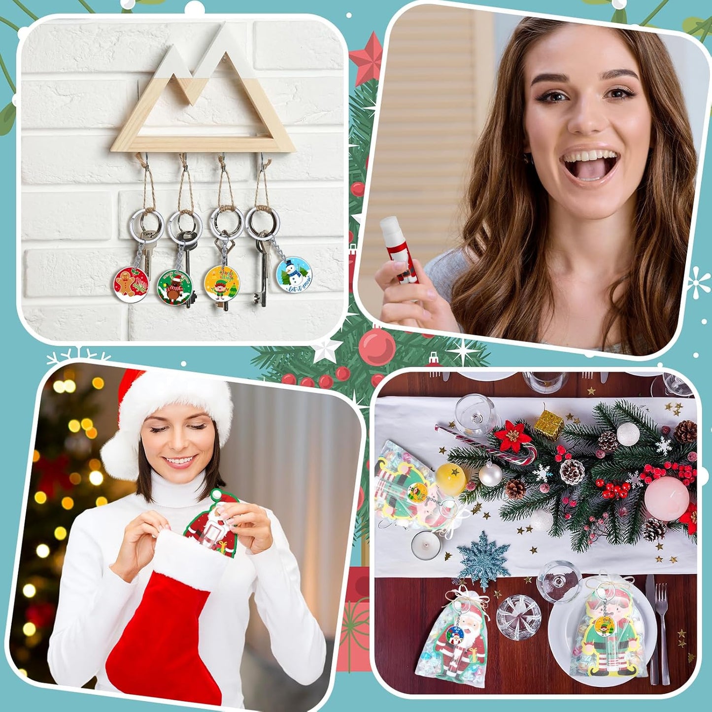 Henoyso 150 Pcs Christmas Favors 5 Styles Lip Balm Bulk Moisturizing Lip Balms Acrylic Keychains with Organza Bags for Xmas Holiday Treat Gifts Women Christmas Stocking Stuffers Party Supplies