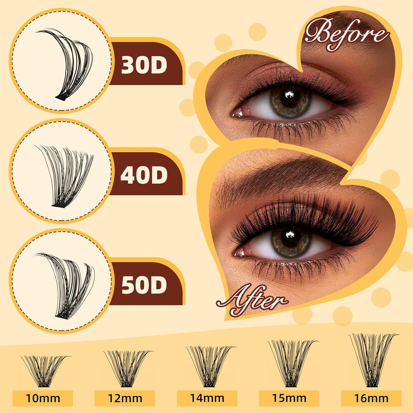 QUEWEL Lash-Clusters-Kit, 30+40+50D-Lash-Clusters Mixed 10-16mm Soft DIY-Lash-Extension-Kit with Lash Bond and Seal Waterproof, and Eyelash Clusters Tweezers Easy DIY at Home(30+40+50 KIT)