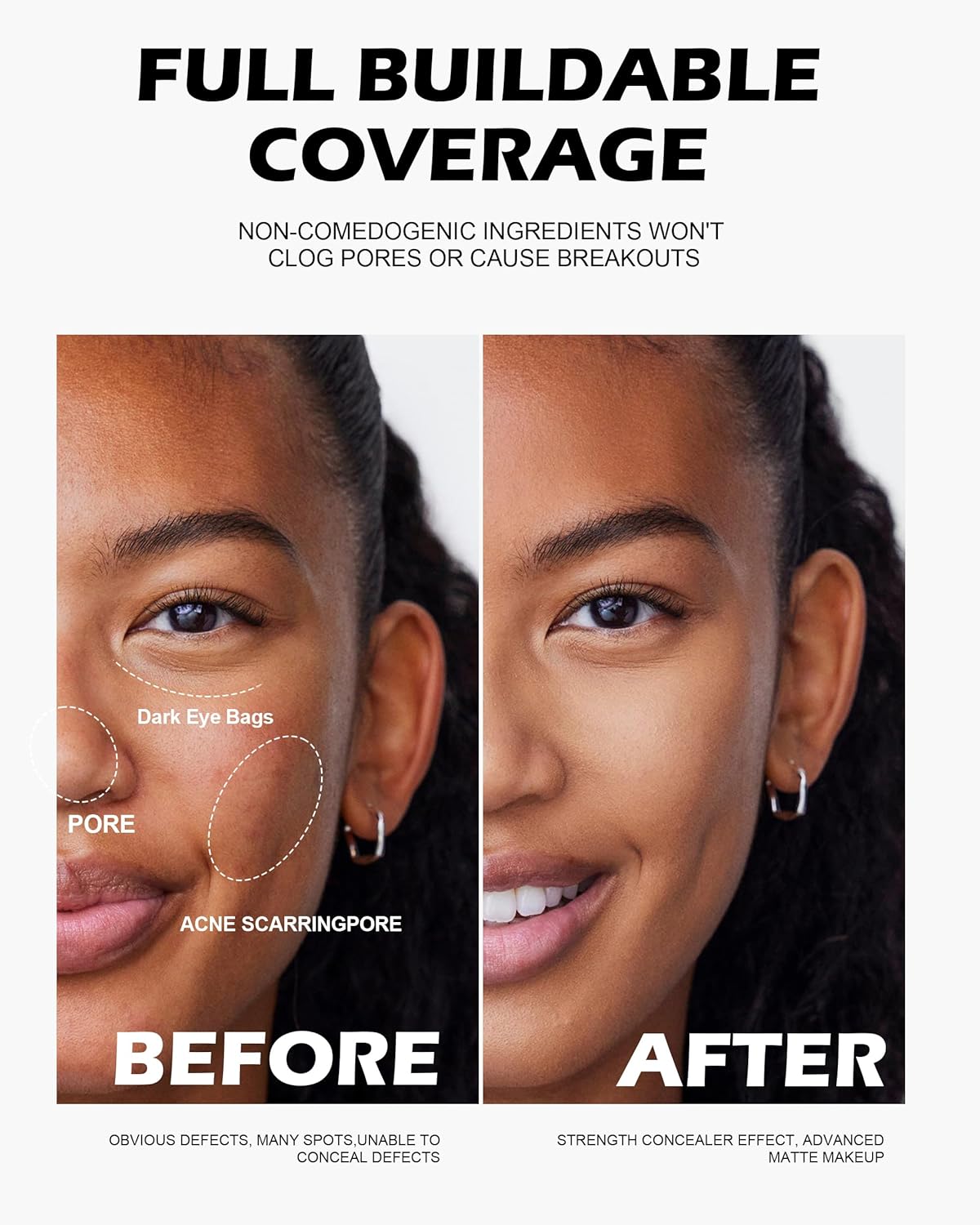 Full Coverage Soft Focus Liquid Foundation, Lightweight Moisturizing High Coverage Liquid Concealer Foundation Makeup, Waterproof Long Lasting Creamy Matte Liquid Concealer for Women, 03