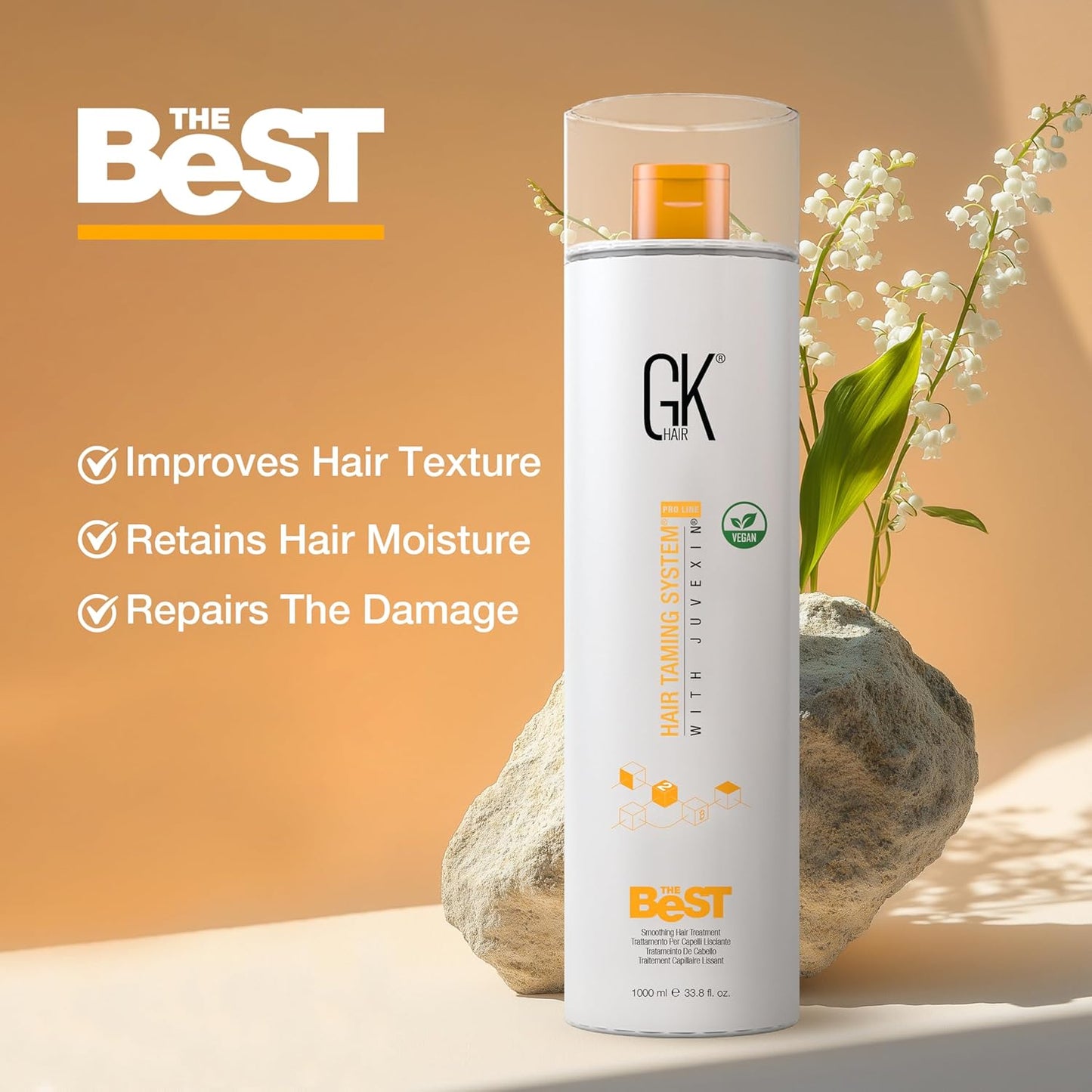 GK HAIR Global Keratin The Best (33.8 Fl Oz/1000ml) Smoothing Keratin Hair Treatment - Professional Brazilian Complex Blowout Straightening For Silky Smooth & Frizz Free Hair