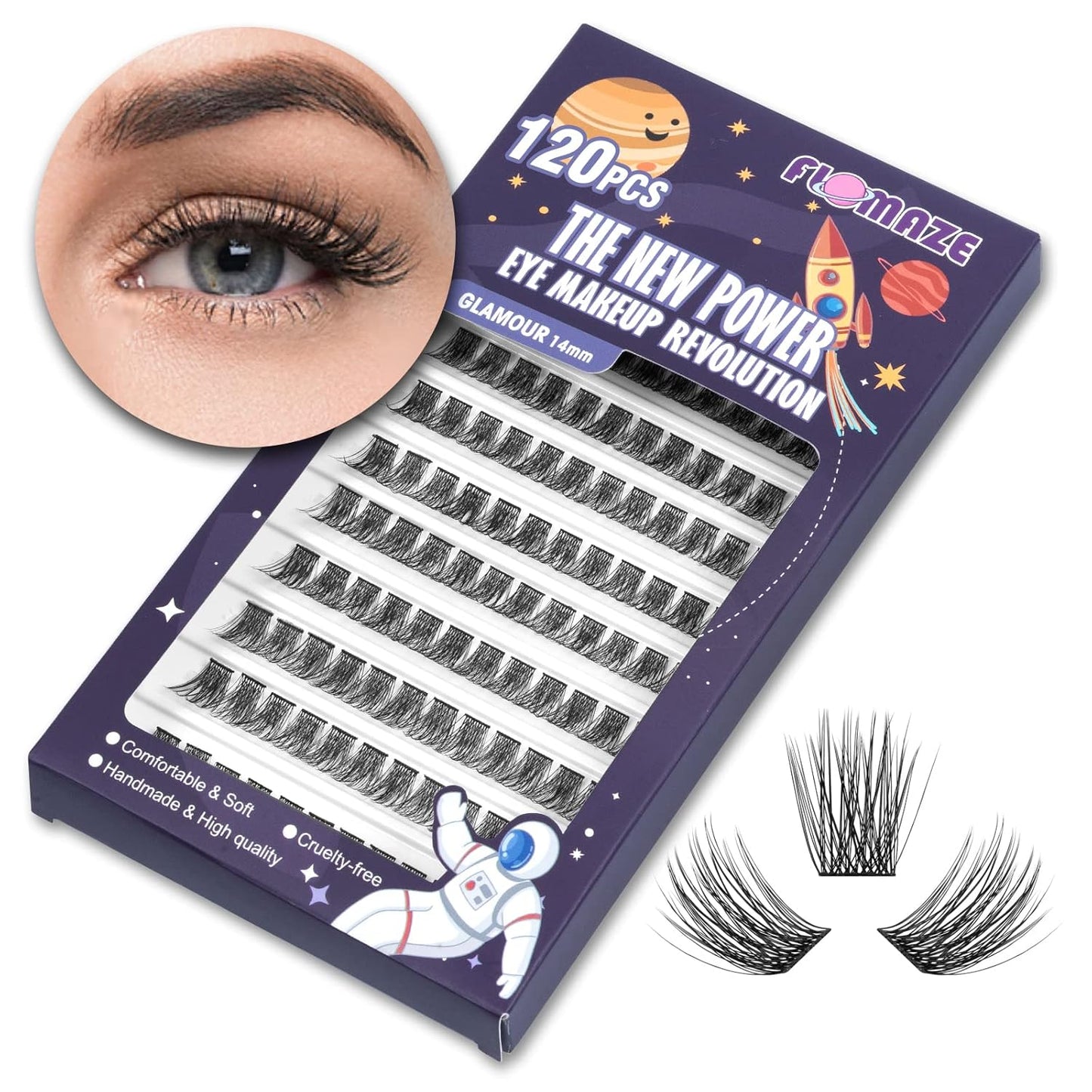 Lash Clusters 120 Clusters DIY Eyelash Extension Natural Look Lightweight Comfortable Handmade Reusable Individual Lashes False Eyelashes DIY at Home (Glamour-12mm)