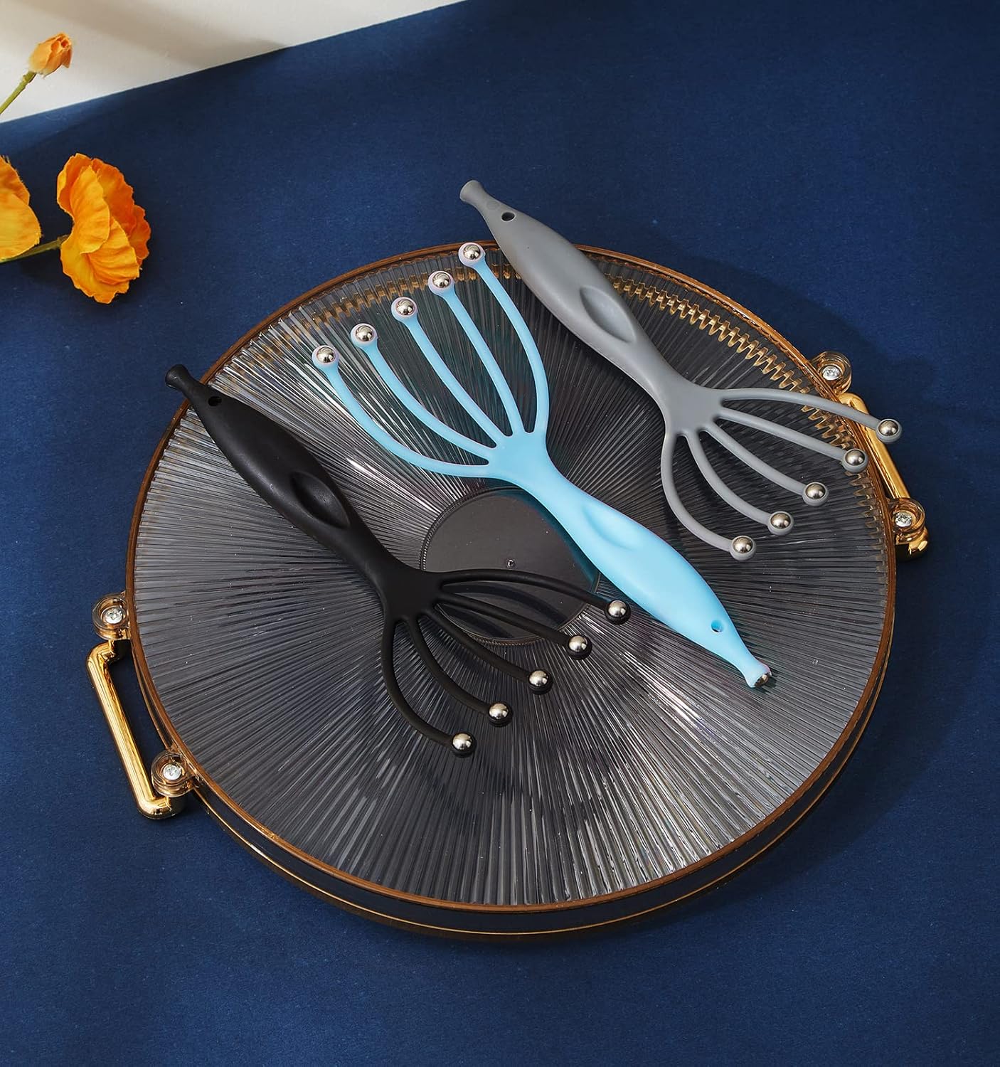 Head Massager,Protable Handheld SPA Scalp Massage Tool for Deep Relaxation & Stress Reduction Wet and Dry in The Office Home SPA (2-Pack) (Black Black)