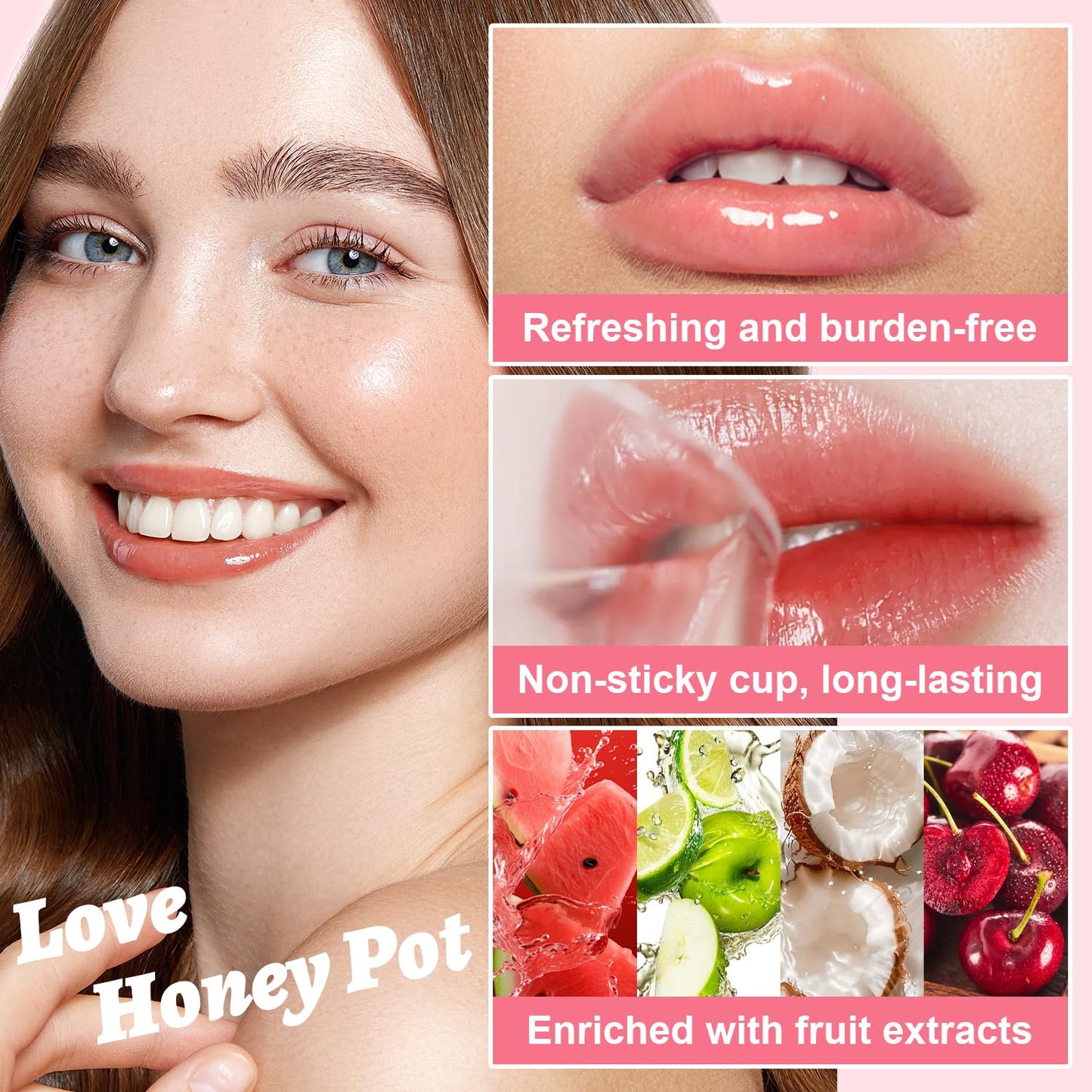 4 PCS Bee Lip Balm Lip Mask Honey Pot Lip Mask & Lip Scrub Set, Watermelon & Cherry & Coconut & Apple Lime Lip Mask Propolis Moisturizing Lip, Hydrating Prevention Dry and Cracked