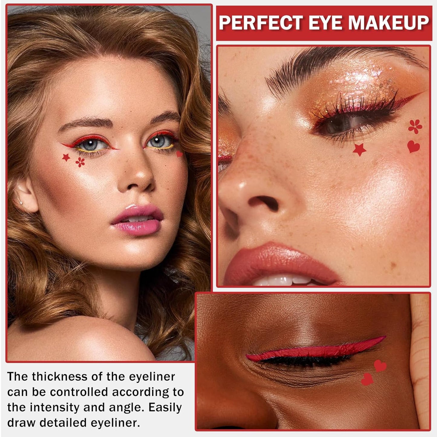 2PCS Double-headed Eyeliner Stamp Pencil Black and Red Liquid Winged Eyeliner Stamp Pen Waterproof Smudgeproof Eye Liner Stamp for Eye Makeup(Heart)