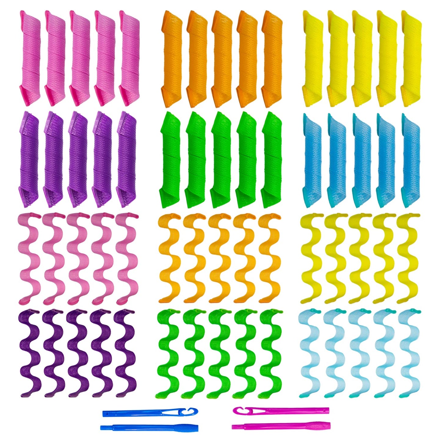 60pcs Heatless Hair Curlers Spiral and Wave Styling Kit 2 Styles No Heat Curlers with 2 Pieces Hooks for Women Girl's Short Medium and Long Hair((12 Inch/30 cm)