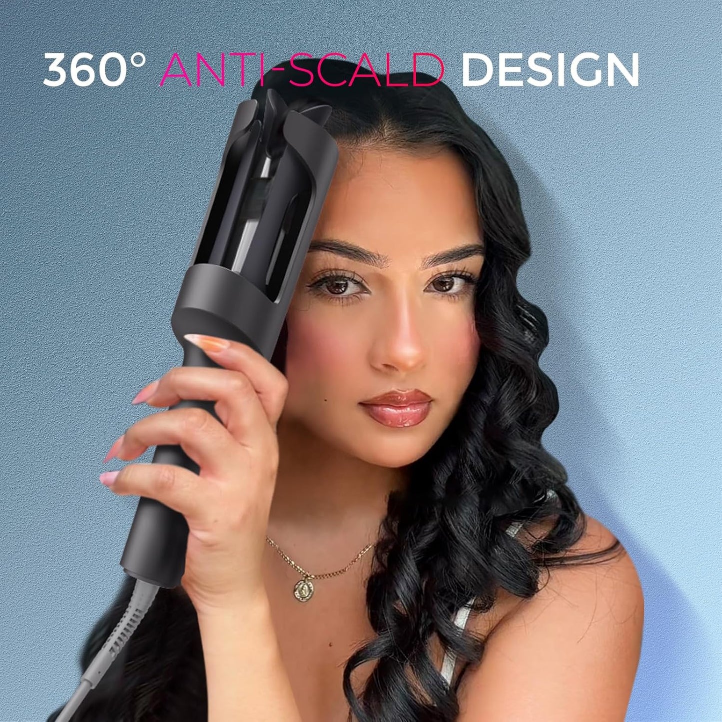 TYMO Automatic Rotating Curling Iron - TYMO CURLPRO Beach Waves Curling Wand, Portable Hair Curler, 500 Million Ionic, Dual Voltage & Lightweight for Travel, Ceramic Coating, 1 1/4 Inch, Metallic Gray