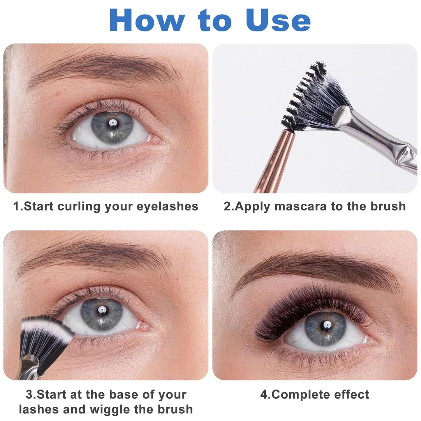 PAGOW 2 Pcs Folding Angle Scalloped Lash Brush, Multifunctional Mascara Fan Brush for Lashes, Eyelash Comb Separator Wands Makeup Tool (Black+Yellow)