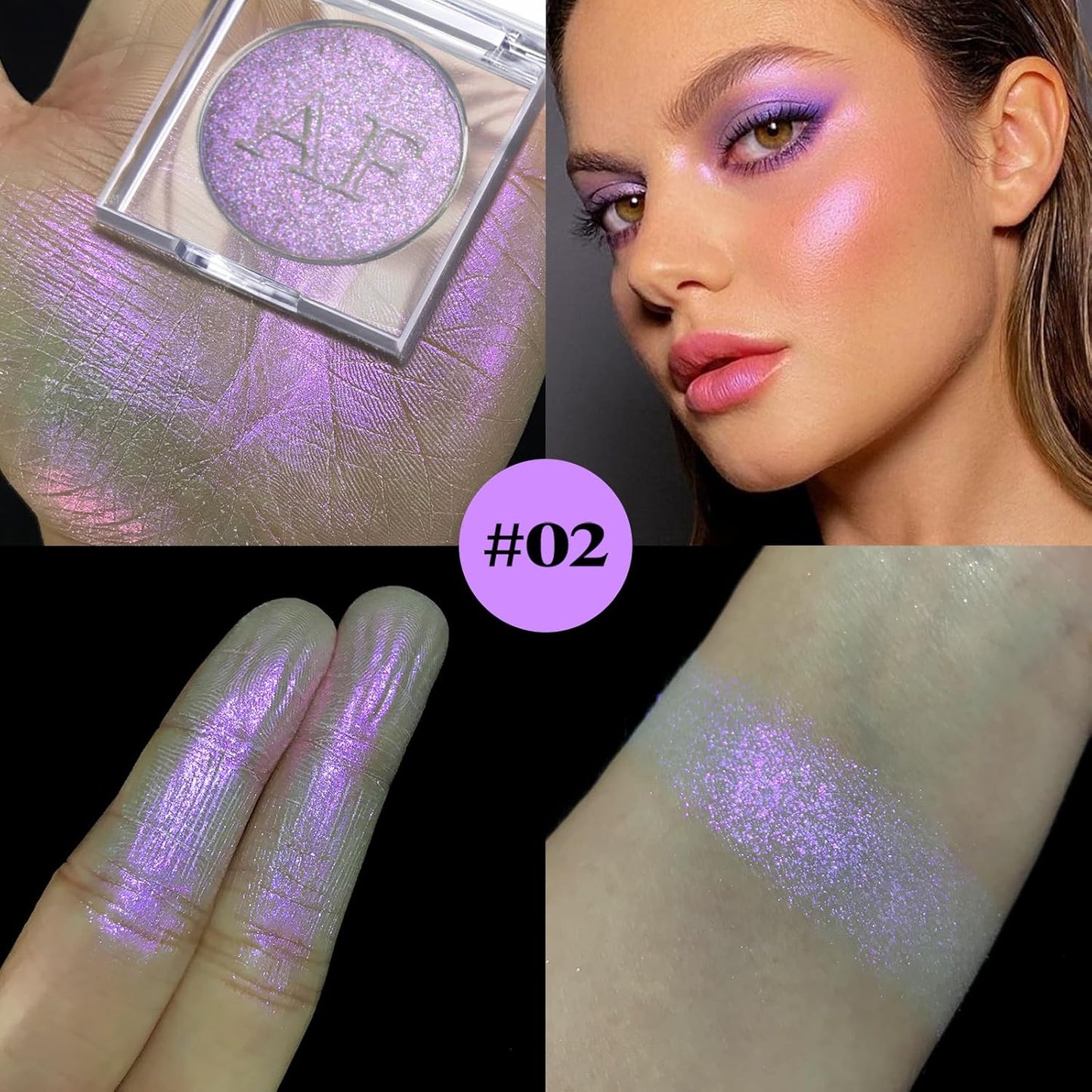 Highlighter Makeup Palette, Long Lasting New Formula, Translucent Purple Shimmer, Sheer White Base, Ideal for Face and Body Contour and Cheek Highlight (#02) Translucent Purple Shimmer