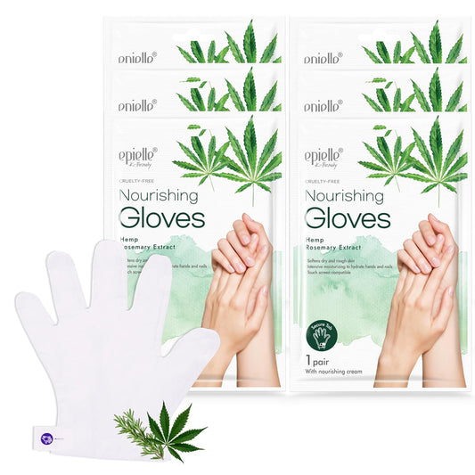 Epielle Nourishing Hand Masks 6 Pairs, Deep Moisturizing Gloves for Dry, Cracked Hands, Repair and Nourish with Hemp & Rosemary Extract, Korean Skin Care, Spa Set, Self Care Gifts for Women