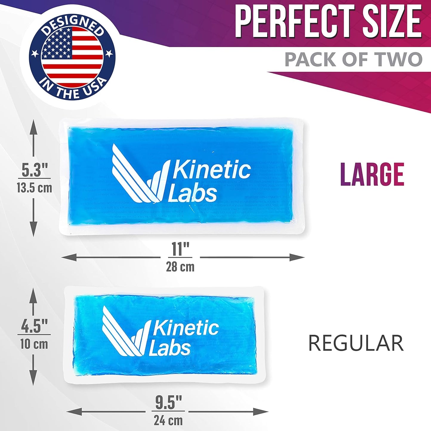 Reusable Gel Ice Packs for Injuries by Kinetic Labs (2 Pack) - Hot Cold Packs for Injuries 11" x 5.3" - Flexible Ice Packs for Back Head Knee Shoulder Neck Ankle Elbow Feet Headaches Surgery (Large)