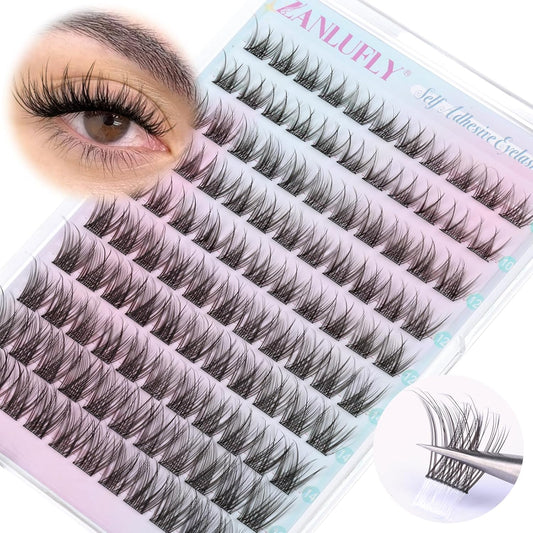 Self Adhesive Eyelashes Natural Self Adhesive Lash Clusters Pre glued Eyelash Clusters zanlufly No Glue Needed Lashes Wispy C-curly Cluster Eyelash extensions 10-16MM Individual Lashes