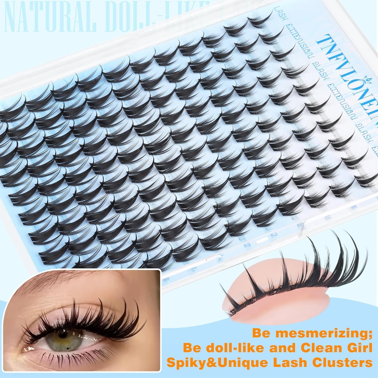 TNFVLONEINS Manga Lash Clusters with Spikes Fairy Eyelash Clusters Anime Cluster Eyelash Extensions Doll-like Individual Lashes Wide Band Eyelash Extension Natural Eye Lash Clusters