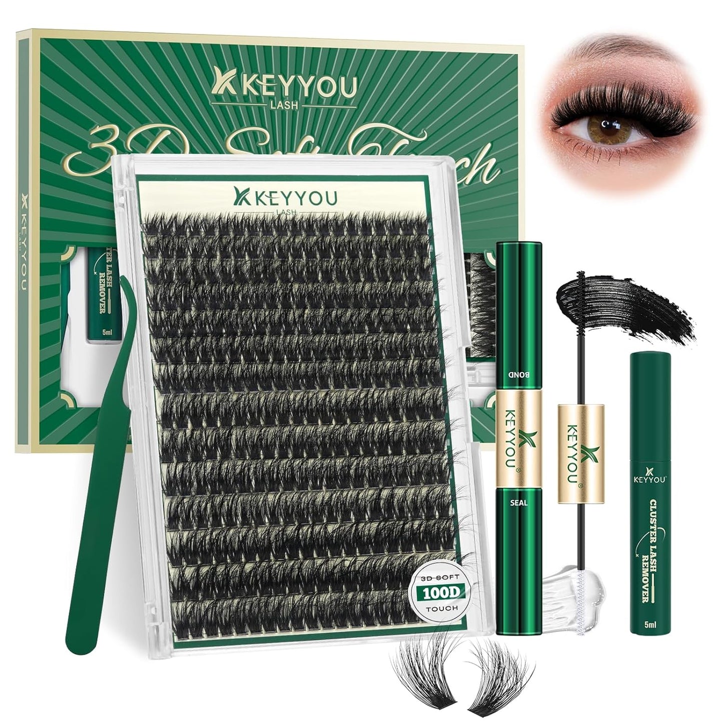 Clusters Kit 3D Effect Eyelash Clusters Kit 280pcs 100D D Curl 9-18MIX Individual Lashes Wispy Lashes Volume Cluster Lashes Kit Natural Soft DIY Lash Extension(3D Kit-100D-D-9-18MIX)