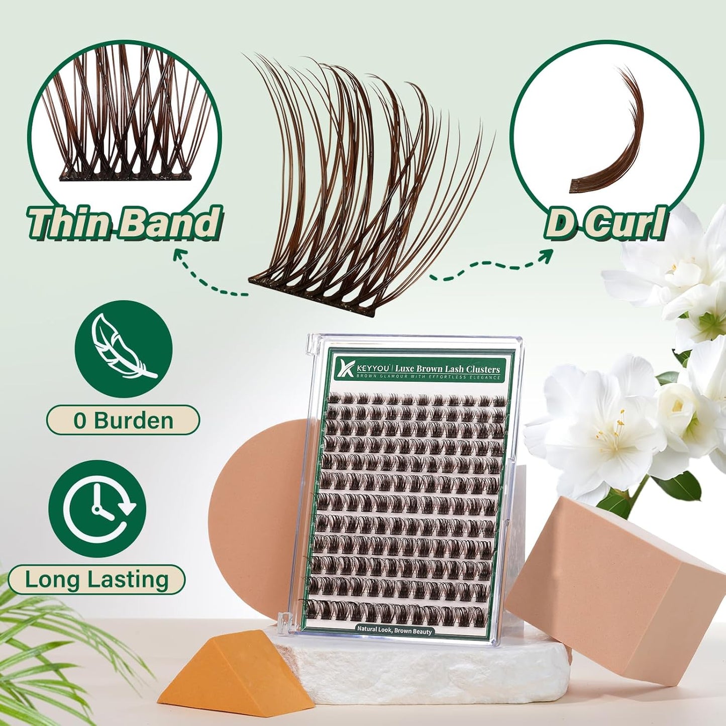 KEYYOU Brown Lash Clusters 144pcs Eyelash Clusters 8-18MIX D Curl Cluster Lashes Soft Wispy Lash Clusters Natural Look Brown DIY Lash Extension At Home(Brown01-D-8-18MIX)