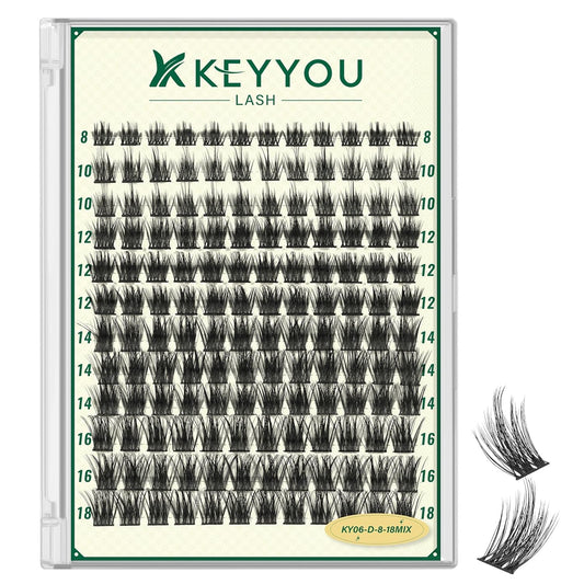 KEYYOULASH Lash Clusters Manga Lash Extension D Curl 144pcs 8-18mm Wispy Eyelash Clusters Natural Volume Eyelash Extensions Individual Lashes DIY at Home(KY06,D-8-18MIX)