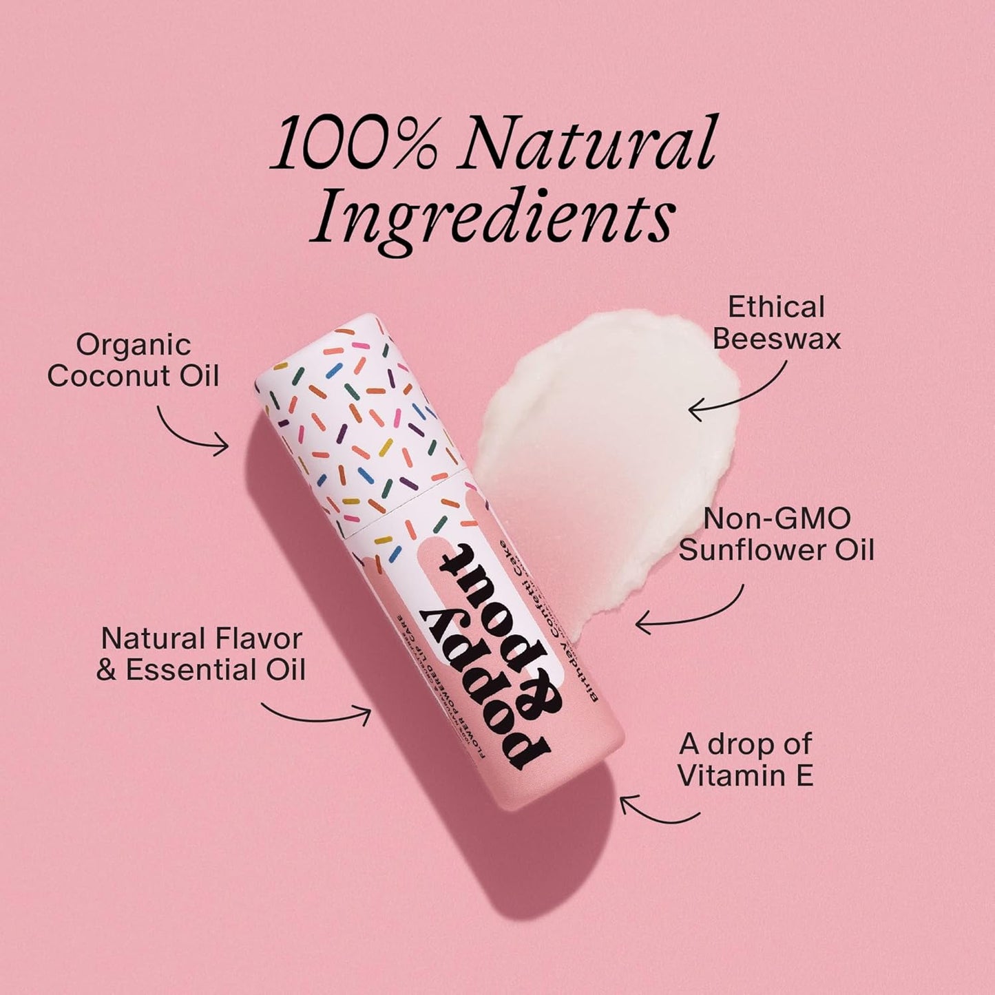 Poppy & Pout Lip Care Set | Lip Balm & Scrub | Sustainable Cardboard Tubes & Glass Jars, All Natural, Beeswax, Coconut Oil, Cruelty Free, Exfoliating & Moisturizing Lip Treatment (Birthday Cake)