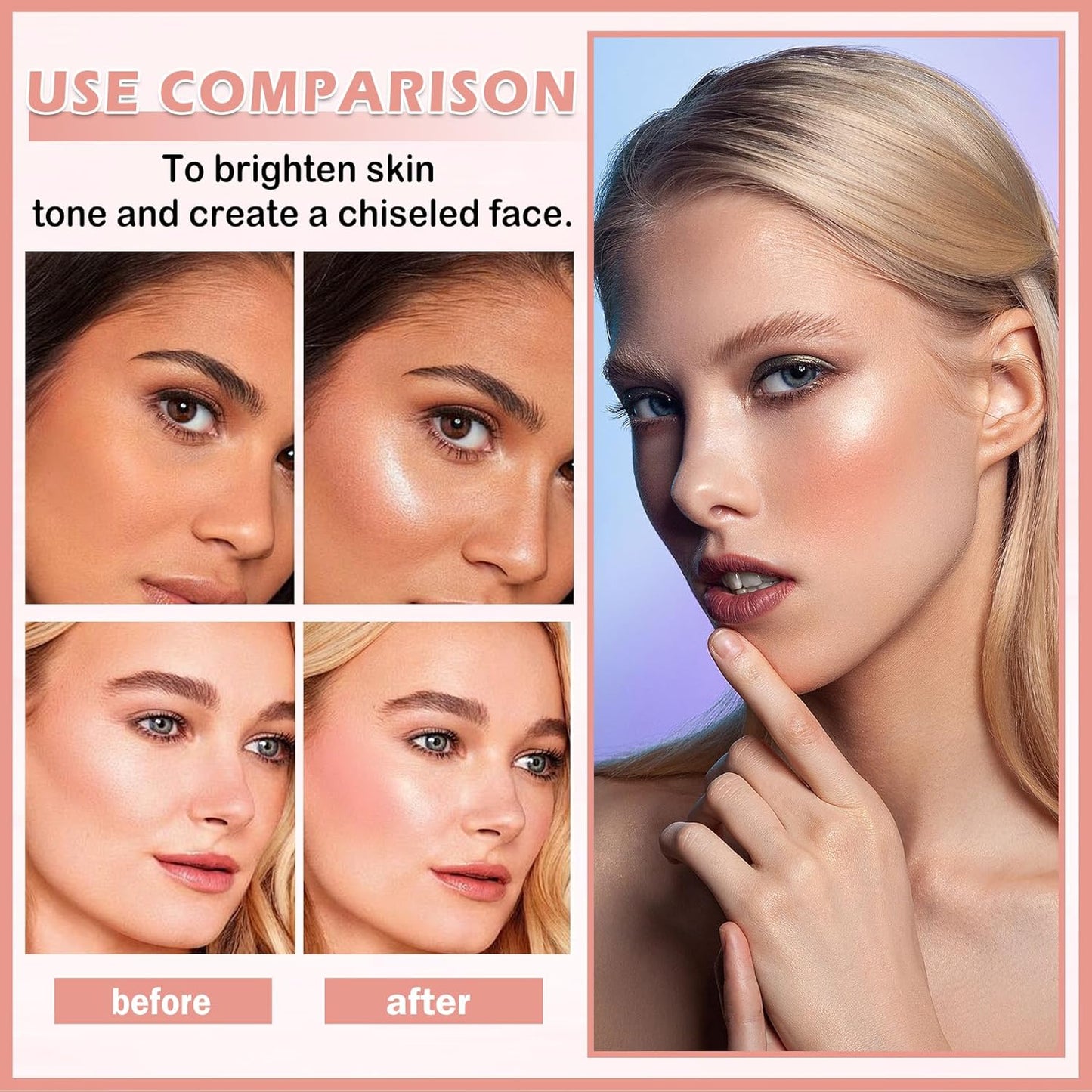 2PCS Pearl White Highlighter Makeup Palette Face Powder Highlighters Iluminadores De Maquillaje Shimmer Glitter Diamond Highlighter Contour Powder Makeup Palette